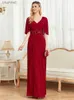 Urban Sexy Dresses Lucyinlove Elegant Red Shining V-Neck Formell aftonklänning 2024 Kvinnor Korta ärmar Mermaid Wedding Party Long Gowns YQ240327