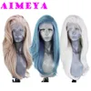 AIMEYA Ash Blue Lace Wig Heat Resistant Synthetic Lace Front Wig Long Natural Wave Mix Blonde Lace Wigs Pink Daily Use Cosplay 240315