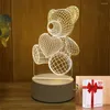 Tischlampen Kinder Gril Home Decor Herz Bär Licht Valentinstag Nacht 3D LED Lampe Großhandel Dekoration Acryl USB