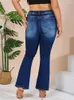 Kvinnors jeans denimcolab 2024 Plus Size Strecth Fashion Ripped High midje denim Boot Cut Pants Ladies Streetwear Hole