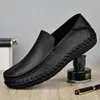 Sapatos casuais de couro masculino mocassins mocassins respirável deslizamento em preto condução zapatos hombre