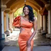 Party Dresses Elegant Orange One Shoulder African Prom Sexig Mermaid Side Slit Wedding Dress Asoebi Satin Black Women Formell klänning