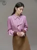 Women's Blouses Shirts DUSHU 50.2% Wool Pink Temperature Straight Womens Winter Top with Ruffle Edge Design Front Shoulder Shirt Contrast Cuff TopL240328