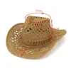 Fashion Hollowed Handmade Cowboy Straw Hat Women Men Summer Outdoor Travel Beach Hats Unisex Solid Western Sunshade Cap 240326
