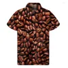 Camicie casual da uomo Chicchi di caffè Latte Grafica Camicia hawaiana Uomo Stampa 3D Harajuku Moda Manica corta T-shirt Street Camicetta oversize con bottoni