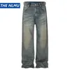 Мужские джинсы, винтажные мужские синие мешковатые джинсовые брюки, грязно-стиранные свободные прямые брюки в стиле ретро