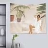 Abstrakter nordischer geometrischer Wandteppich, tropische moderne Kunst, brauner Wandbehang, dekorativ für die Heimdekoration 240318