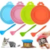 3 In 1 Food Silicone Dog Bowls Sealing Lid Reusable Pet Cats Storage Can Cover fresh-keeping Seal Caps T9I002596