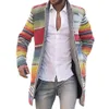 durable Overcoat Men Skin-friendly Polyester Autumn Winter Rainbow Stripes Overcoat Coat Open Frt f7fY#