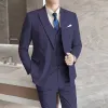 Mäns Slim Fit Busin Solid Color Högkvalitativ dubbelbröst plus storlek tre stycken kostym kappa västbyxor set blazers jakcet u0xq#