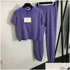 Womens Plus Size Tracksuits Moda Letras Imprimir Tracksuit Esporte Tees Calças Luxo Roxo Casual Duas Peças Drop Delivery Vestuário Otzhl