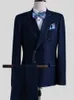 Abiti da uomo blu scuro su misura 2 pezzi blazer pantaloni doppio petto da sposa con risvolto a punta su misura formale su misura Plus Size t5Ny #