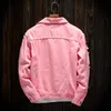 men Pink Denim Jackets Outerwear Jean Coats New Spring Autumn Men Holes Jackets Men Ripped Slim Denim Jackets u74R#