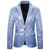 Costume à paillettes bleu pour hommes, Costume de fête, scène, discothèque, brillant, Cool, Blazer, Costume pour DJ, Club, vêtements de fête de mariage, P121 #