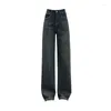 Jeans femininos coreano azul cinza veludo edição estreita pernas largas para primavera e outono queda chão perna reta