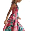 Casual Dresses Womens Floral Bohemian Long Dress Spaghetti Straps Sleeveless Boho Beach Maxi Swing Summer Midi