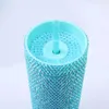 Bling Double 16oz Wall Tumbler Skinny Water Bottle Glitter Rhinestone Plastic Cup With Lid Straw For Home Office Party Beach New