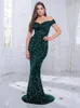 Casual Dresses Slash Neck Sequined Long Party Maxi Dress Off The Shoulder Stretch Sleeveless Floor Length Evening Gown Red Black Green