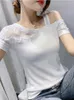 女性用タンクキャミス2022年夏セクシーなTシャツレディースショルダープロテクションメッシュパッチワークダイヤモンド短袖