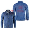 DIY -logotypanpassad denimjacka Men Casual Lapel Single Breasted Jeans Jacket Men Autumn Mens Jackets Coat 041L#