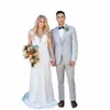 Hochzeit Bräutigam Anzüge Grau Formale OCN Einreiher Spitzen Revers Luxus 3 Stück Jacke Hosen Weste Hombres Dünne Blazer A97h #