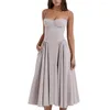 Casual Dresses Women Midi Dress A-line Elegant Women's Summer Bandeau Sling With Corset Design Loose Hem Pockets For Parties