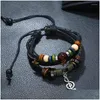 Charm Bracelets Iridescent Bracelet Vintage Style Bangle Note Pendant Genuine Leather Jewelry Beads Accessories Birthday Drop Delivery Otowf