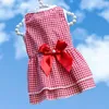 Dog Apparel Plaid Skirt Pet Cat Bow Dress Puppy Kitten Wedding Striped Clothes Teddy Bichon Bear Dresses