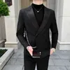 Boutique mens fashionable business double breasted casual gentleman Korean version British style wedding elegant host jacket 240327