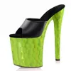 Pantoufles 20CM vert discothèque fête Sexy fétiche pôle danse chaussures hauts modèles plate-forme femmes strip-teaseuse talons bout ouvert