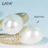 LAYA-Anillo de Plata de Ley 925 con doble perla ajustable para mujer, joyería fina con circonita brillante, aniversario de compromiso, 240327