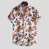 Camisas casuales para hombres Moda Hojas de flores Camisa hawaiana Hombres Verano Mangas cortas Plantas impresas en 3D Blusa Tops Fiesta Calle Solapa