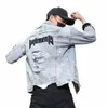 Nouvelle veste en jean Hiphop Streetwear Punk Rave Motorcycle Cowboy Graffiti Veste déchirée légère Outwear Brand Brand Jeans Coat L6LO #