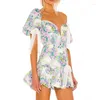 Robes de soirée BOHO INSPIRÉ Manches bouffantes V-fil Avant Robe sexy pour femmes dentelle noeud papillon mignon dames imprimé floral été mini 2024