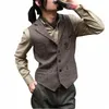 men's Suit Vest Wool Tweed Jacket Retro Slim Fit Sleevel Steampunk Waistcoat chaleco hombre 63Yp#