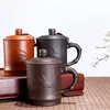 Xícaras pires yixing chá fazendo copo areia roxa com tampa conjunto cerâmica escritório grande água