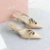 in Cabinet Version 2024 New Roman French Style | Mujia Patent Leather Small Square Pointed Kitten Heel Sandals