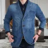 Snygga män jeans blazer temperament kostym jacka lg ärmar smala passformfickor kostym kappa singel bröst 42o#