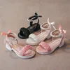 Çocuk Sandalet Kız Gladyatör Ayakkabıları Yaz İnci Çocuk Prenses Sandal Gençlik Yürümeye Başlayan Tuvol Pembe Beyaz Siyah 26-35 95m0#