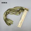 Party Decoration 50pcs/lot Green Wedding Ribbon Wands With Gold Bell