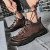 Casual Shoes Genuine Leather Fashion Men's Leisure Sneakers Retro Mountain Outudoor Footwear High-tops Hiking Men Walking