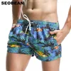 SEOBEAN Sommer Kurze Männer Board Shorts Kokosnuss Blatt Muster Meer Strand Stil Herren Shorts Männer Schnell Trocknende Shorts Badehose 240313