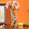 Vase American High-End Luxury Living Room Decoration Vase EuropeanBrass Crystal Glass Table Porchシニアホーム