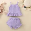 Clothing Sets Infant Baby Girls Summer 2pcs Clothes Casual Sleeveless Lace Trim Button Camisole And Solid Color PP Shorts Outfits