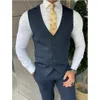 Formele Busin-outfits Marineblauw Single Breasted Notched Revers Elegant 3-delig jasje Broek Vest Slim Fit Terno Chic Blazer I7Q2#