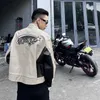 Pu Leren Jas Mannen Vrouwen Herfst High Street Brief Borduren Patchwork Motorfiets Baseball Bomber Uitloper Casual Jas X9ph #