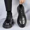 Casual Shoes 2024 Lace Up Cowhide Thick Sole Leather Men's Work Genuine English Style