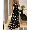 Grundläggande casual klänningar 2021 Summer Womens klänning Bodycon Fashion Ladies Elegant High midja Long Evening Party Backless Sundress Drop D Dhry3