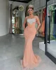 Modesnt Full Net Mermaid Evening Dresses for Women Spaghetti Strap Crystal Evening Gown Beaded Checkered Prom Dress