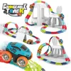 Föränderlig antigravitetsmonterad spår med LED -lysande racerbil Flexibla racingspår Rail Toys for Boys Kids Gifts 240313